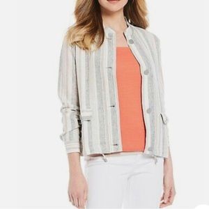 Jones New York Linen Lagen Look Gray Striped Jacket Silver Buttons